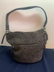 The Sak crochet shoulder bucket BAG Boho zipper Tote Metal peace charms black - Picture 1 of 12