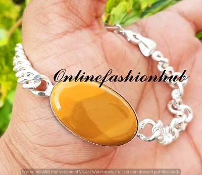 Gifted Mookaite jasper Gemstone 925 Sterling Silver Plated Cuban Men's Bracelet - Image 1 of 3