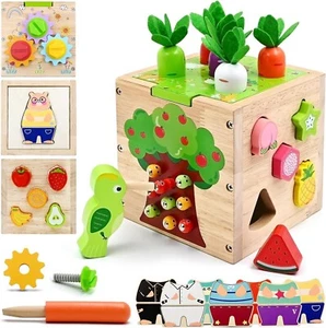 Montessori Wooden Educational Toys, Wooden Activity Cube Center Toys, Baby Toy 6 - Picture 1 of 7