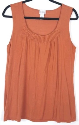 Топ безрукавка Chicos из шелковой смеси размер L ржавчина декольте плиссированная шейная капсула базовый - Изображение 1 из 4
