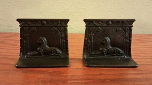 Egyptian King Tut Sphinx Cast Iron Bookends Antique Art Egyptian Revival 1920s - Picture 1 of 10