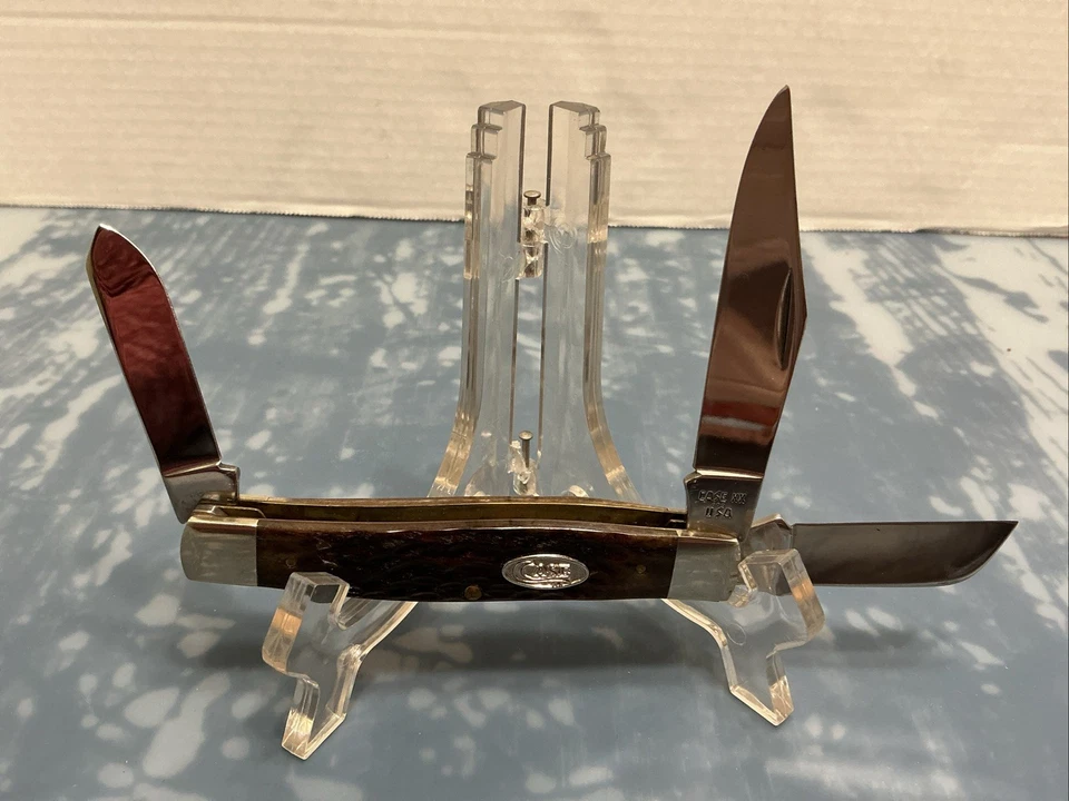 Navaja de Bolsillo Case XX USA 6375 3 Puntos 1980’s Jigged Rojo/Marrón Hueso Jumbo Stockman Foto 1 de 4