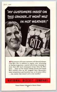 1944 PRINT AD Nabisco National Biscuit Company Ritz Crackers My Customers Insist - Picture 1 of 1