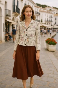 Vintage Painted Pony Linen Blazer Wooden Buttons Grandmacore Town Print Size XL - Picture 1 of 23