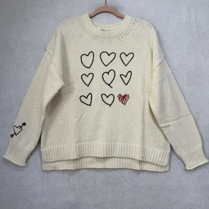 Maglione Sundance donna XL panna cuore grafica girocollo maglia pullover San Valentino - Foto 1 di 8