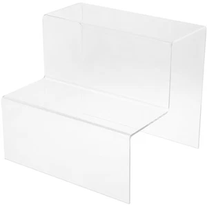Plymor Clear Acrylic 2-Step Solid Back Display Stairs, 8.125" H x 9" W x 8.25" D - Picture 1 of 2