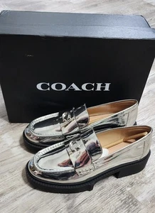 Coach LEAH Metallic Silver Loafer Chunky Women’s Fashion Shoes Size 7 - Picture 1 of 10