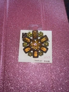KB & Company Orange Tone Gems Brooch - Picture 1 of 5