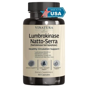 Lumbrokinase, Nattokinase 2000FU & Serrapeptase - USA Made & Tested, Circulat... - Picture 1 of 8