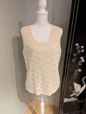Travel Smith Women's XL Open Crochet Oval Lace Front Tank Top Cream Ivory 84 Foto 1 de 4