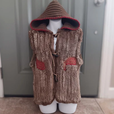 Vintage Mitchie's Knitted Brown 100% Rabbit Fur Toggle Vest Women's Large... - Image 1 of 4