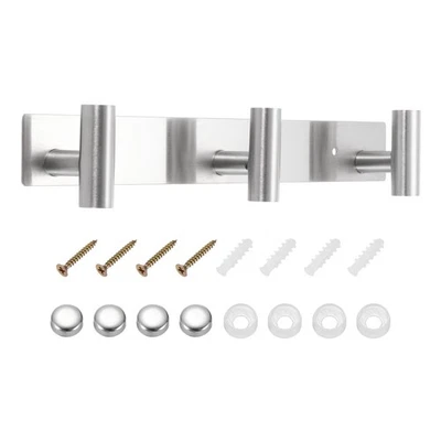 1 Juego de Estante de Montaje en Pared para Sombrero y Abrigo, 3 Ganchos Toalleros, Plateado Foto 1 de 4