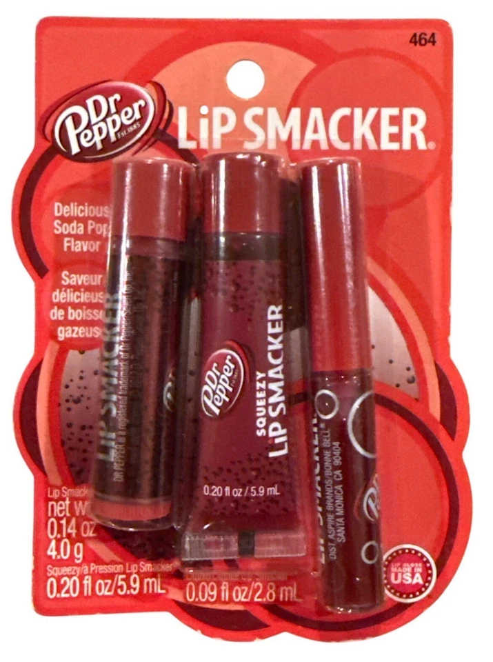 2012 3pc Set Bonne Bell/Lip Smacker DR. PEPPER TRIO Balm +Squeezy & Wand Glosses - Image 1 of 4