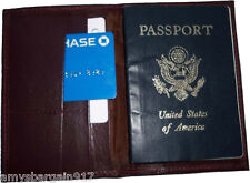 New Burgundy USA Leather passport case wallet credit ATM card case ID holder BN