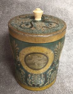 Vintage Tin Elizabeth Shaw Design Round Cylinder with Lucite Knob