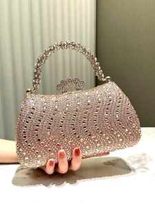 Luxury Women Rhinestone Hollow Pearl Evening Clutch Chic Design Cage Bag Handbag - Picture 1 of 7