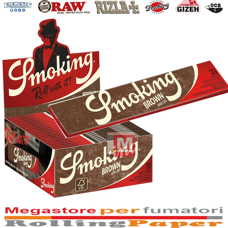 Cartine Smoking Brown Lunghe King Size Lunghe Marrone Da 25 Libretti - Imagen 1 de 1