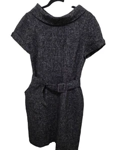 BANANA REPUBLIC MUJER 12 Ropa de Trabajo Profesional Tweed Vestido Cuello y Cinturón Bl - Imagen 1 de 10