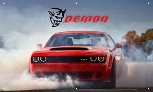 Dodge Demon Burnout 3'X5' VINYL BANNER MAN CAVE AMERICAN MUSCLE CAR RACE CAR RED - Picture 1 of 1