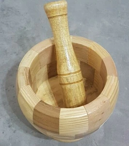 UK WOODEN PESTLE MORTAR SETS NATURAL HERB SPICE CHUTNEY GRINDER CRUSHER GRINDING - Picture 1 of 3