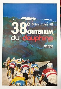 Seltenes Radrennen Poster Dauphine Libere 1986 Bernard Hinault French Cycling - Bild 1 von 5