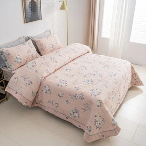 Copriletto Trapuntato Patchwork 100% Cotone Floreale Copriletto Matrimoniale King Set 3pz - Foto 1 di 13