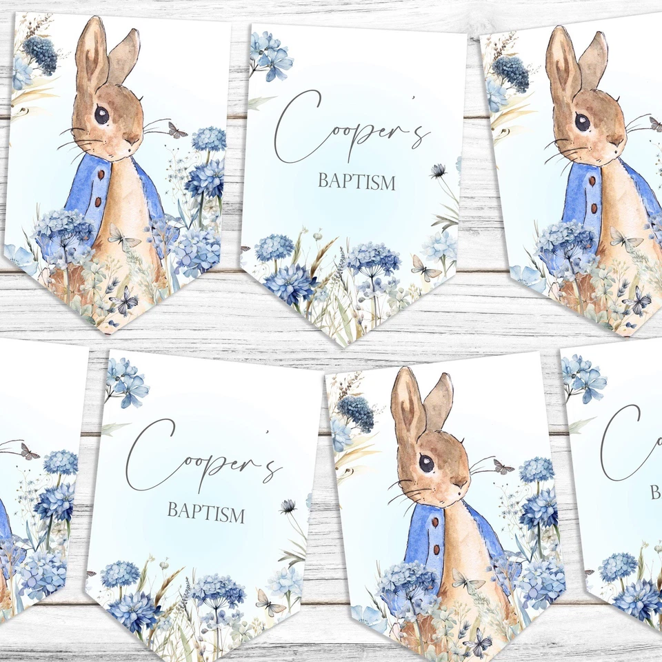 Personalised Peter Rabbit Christening/Baptism Buntings - Banner - Изображение 1 из 1
