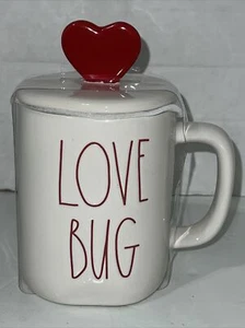 Taza de café Rae Dunn Love Bug cerámica con tapa de corazón NUEVA - Imagen 1 de 14