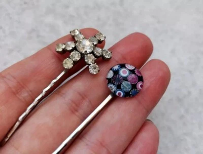 Two Wonderful Vintage hair clips from glass  — 第 1/4 张图片