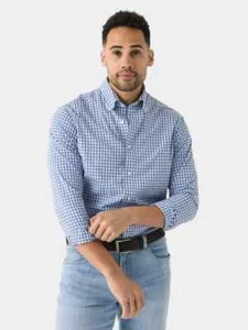 Peter Millar Mens Cole Performance Poplin Sport Shirt L/S Cascade Blue Small - Picture 1 of 4