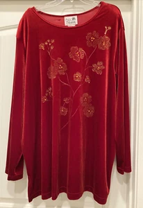 Vintage Copa Cabana Red Velor/Faux Velvet Top Rhinestones SZ 2X Gold-Tone Design - Picture 1 of 12