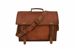 Shoulder Satchel Laptop Briefcase Bag Distressed tan Leather Vintage Messenger - Picture 1 of 3