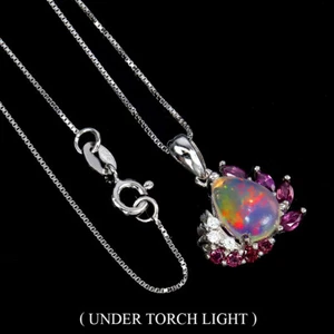 925 Sterling Silver Pear Fire Opal 10x7mm Gems Simulated Cz Necklace - Picture 1 of 10