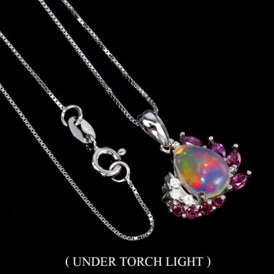 925 Sterling Silver Pear Fire Opal 10x7mm Gems Simulated Cz Necklace - Image 1 of 4