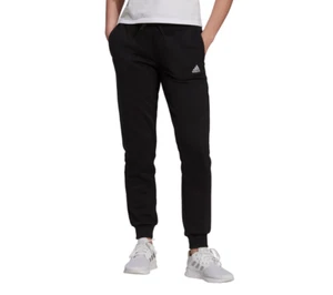 Womens Adidas Essentials French Terry Logo Pants Black/White Trackies - Picture 1 of 9