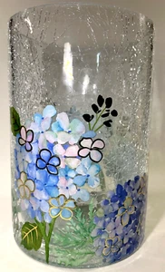 Yankee Candle 7" Hydrangea Floral Blue Purple Gold Crackle Glass Candle Holder - Picture 1 of 12