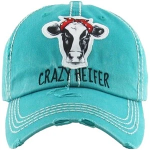 KBETHOS Crazy Heifer Turquoise Distressed Baseball Cap Hat NWT - Picture 1 of 3