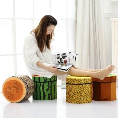 3D Fruit Green lemon Cube Stool Seat Folding Ottoman Pouffe Toy Storage Box - Image 1 of 4