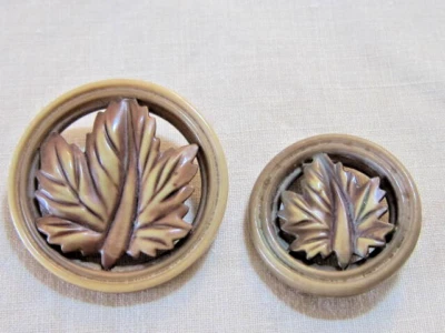 Antique Celluloid Mother Daughter Maple Leaf Buttons - Image 1 of 4