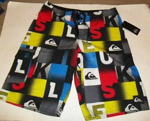 NEW Quiksilver sz  16 28 multicolor squares boys youth swim board shorts suit - Picture 1 of 2