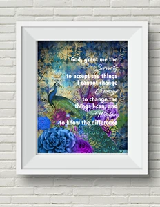 SERENITY PRAYER Beautiful Peacock UNFRAMED wall art poster print. Encouragement. - Picture 1 of 1