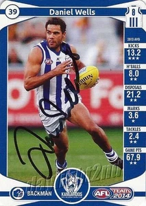 Signed 2014 NORTH MELBOURNE KANGAROOS AFL Card DANIEL WELLS - Picture 1 of 1