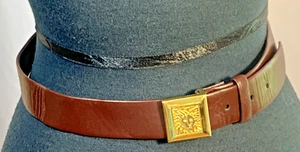 Ann Klein for Calderon Brown Calf Leather Belt Med Fits 28-31" NOS Gold Lion - Picture 1 of 7