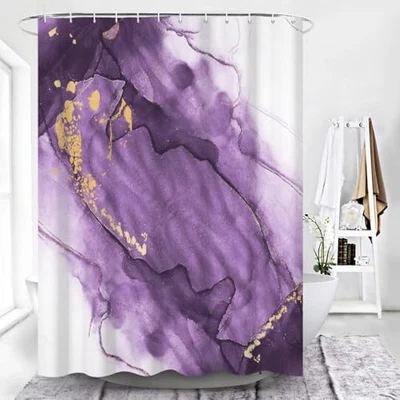 Cortina de Ducha de Mármol Textura de Tinta Dorada Cortina de Baño 72"W x 72"L Púrpura Foto 1 de 4