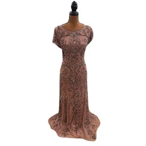 Vestido de cóctel midi de malla con cuentas Pisarro Nights en malva oscuro - Nuevo con etiquetas - Talla 10 - Imagen 1 de 8