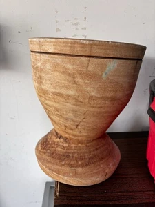 JARRÓN DE MADERA VINTAGE AFRICANO FORMA TAMBOR DECORACIÓN FLORAL SOPORTE VELA - Imagen 1 de 5