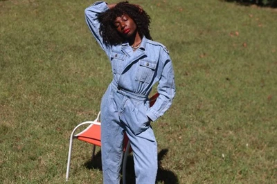 Vintage Style Denim Overall Jumpsuit Damen Jeans Einteiler Blau Gr. S - Bild 1 von 4