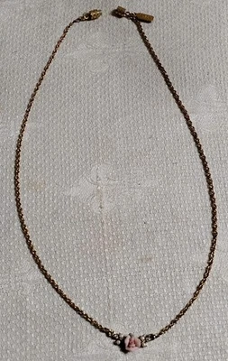 Collar colgante de 15,5" de porcelana rosa pequeña cadena de eslabones de metal GT 1928 Foto 1 de 4