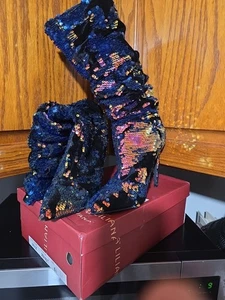 Liliana-Calf High Sequins Boots Women 6. 5 Stretch Pointy Toe Boots High Heel  - Picture 1 of 13