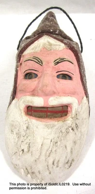 ANTIGUA LINTERNA BELSNICKLE SANTA HEAD Navidad Papel Maché 5" con Percha Alemania Foto 1 de 4
